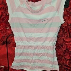 Nike Girl's Pink and White Striped Waist Cinch Top Size 6X